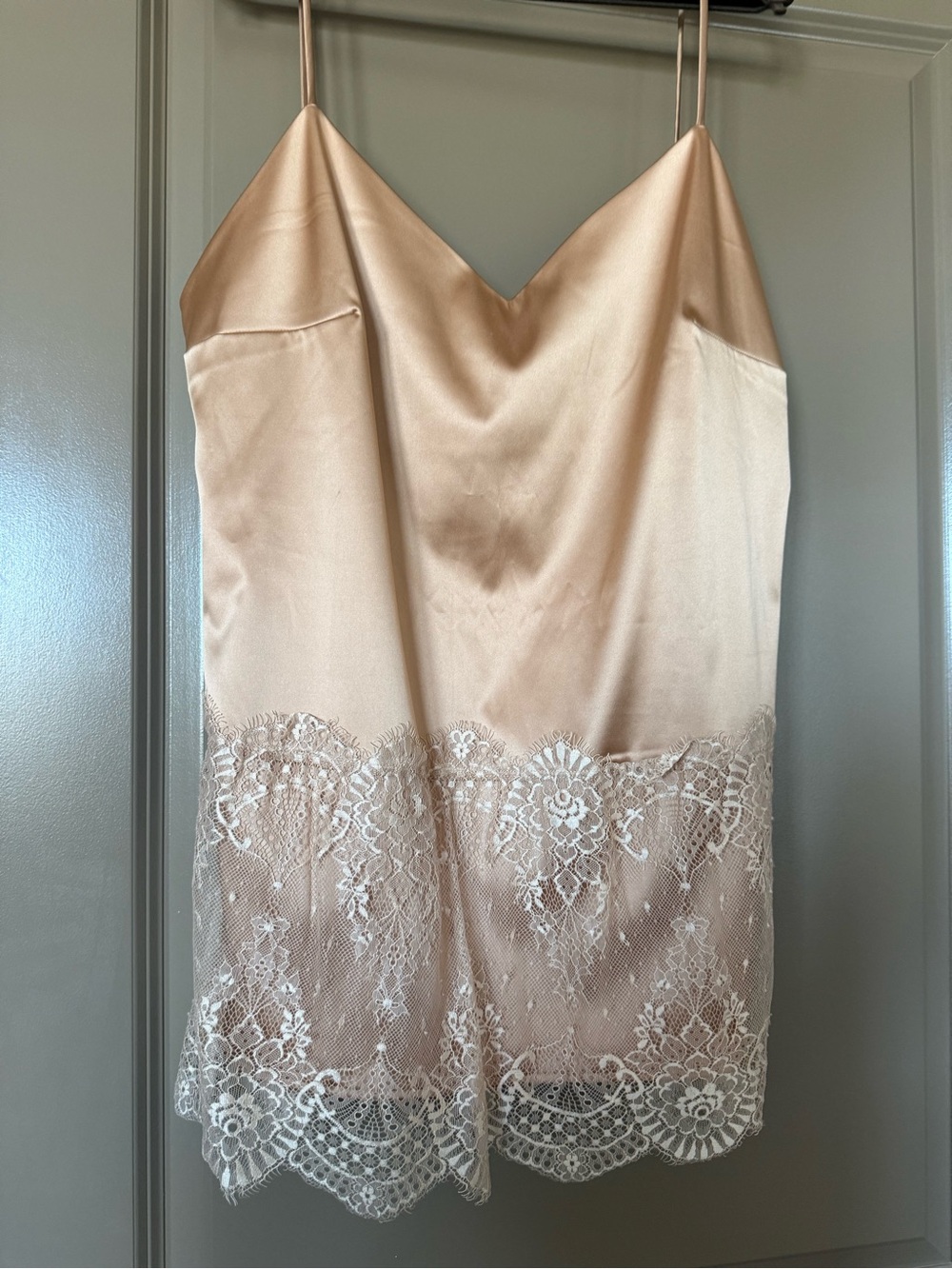 Lace-Trim Satin Chemise Slip in Champagne Blush